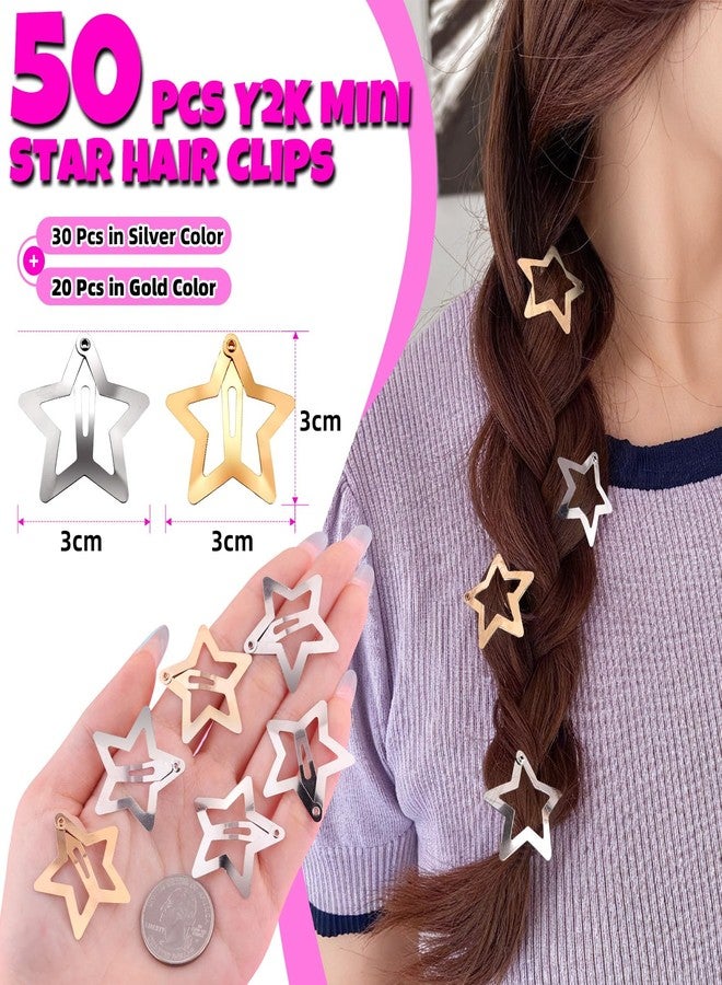 Tinkrstuff 50 PCS Gold Silver Star Hair Clips, 1.18 Inch Y2K Accessories Snap Hair Clips, Non-Slip Small Star Barrettes Metal Accessories for Girls Women, Mini Fashion Cool Ornament Set for Rave Decor - Image 2
